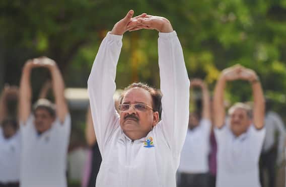 IN PICS | Rajnath Singh Stretches And Bends As Minister Joins Countdown Programe For International Yoga Day
