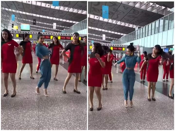SpiceJet airhostesses dance with Bengali actress Monami Ghosh at Kolkata airport Watch: एयरपोर्ट पर एयरहोस्टेस के साथ थिरकी बंगाली एक्ट्रेस मोनामी घोष, वीडियो ने जीता लोगों का दिल