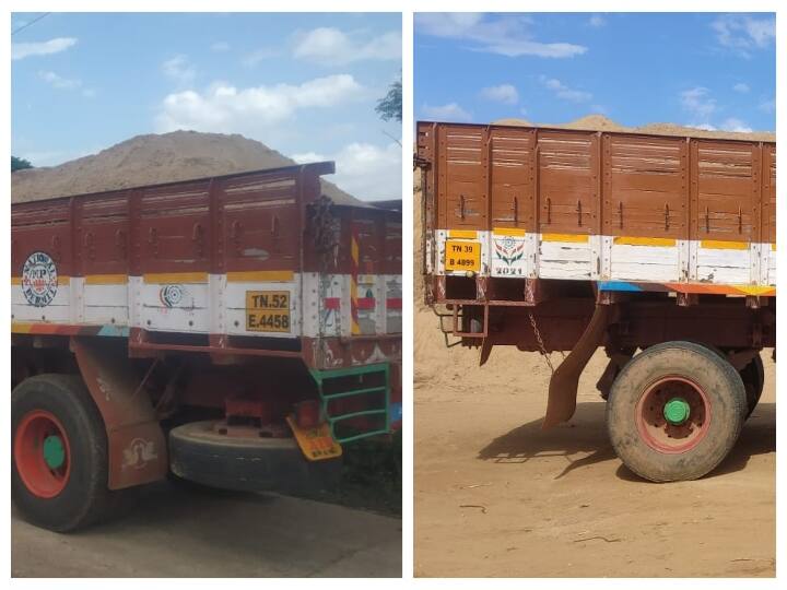 Tanjore district Thiruvaiyaru sand quarry lorries Fraudulent act ஒரே நம்பரில் பல லாரிகள்... மணல் குவாரி நூதன மோசடி... ‛களம் கண்ட வேங்கை’யால் அம்பலம்!