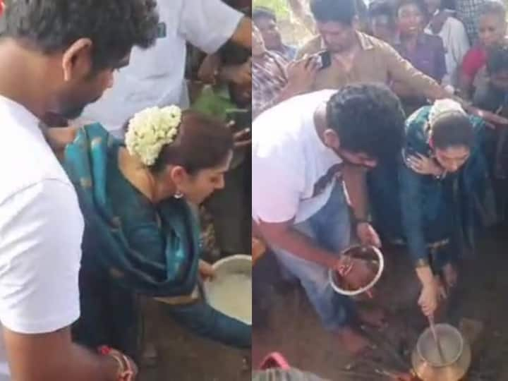 Nayanthara, Vignesh Shivan Workships at Kula Deivam Native deity Temple Kumbakonam Papanasam Nayanthara-Vignesh Shivan: காமாட்சியம்மன் கோயிலில் பொங்கல் வைத்த மூக்குத்தி அம்மன்.. காதல் பொங்க வேடிக்கை பார்த்த சிவன்!