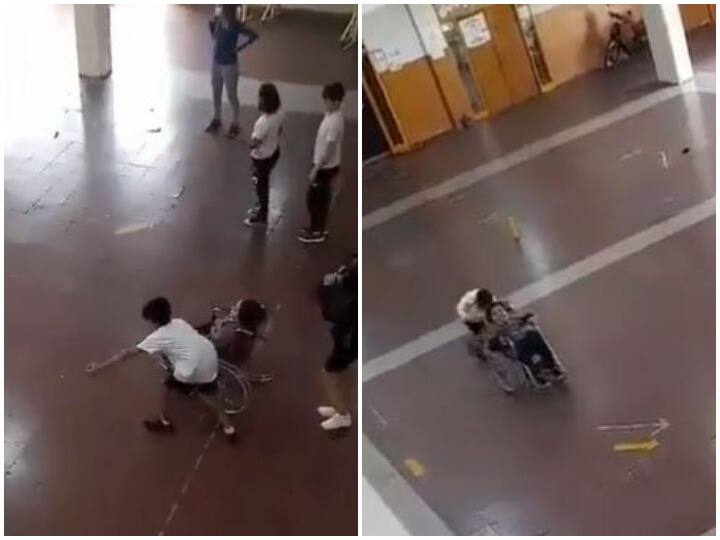 Boy helps his friend in a wheelchair participate in games at school Watch: दिव्यांग दोस्त को खेल में शामिल कर मस्ती करते दिखा छात्र, दिल जीत रहा वीडियो