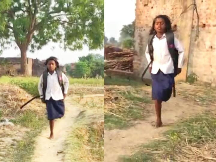 VIDEO: 10 Years Old Seema of Jamui Bihar goes to school on one leg for 500 meters ann VIDEO: 500 मीटर तक पगडंडियों पर कूदते हुए स्कूल जाती है बिहार की ये बेटी, हौसला देख करेंगे सलाम