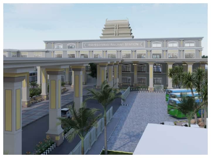 Prime Minister Narendra Modi will lay the foundation stones of five railway stations in Tamil Nadu on Thursday. This is how the Rameswaram Railway Station will look after redevelopment. (Image: ANI)