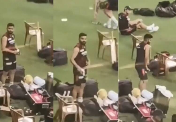 Virat Kohli asks for privacy from camera person who shot video while wearing abdominal guard அப்டோமினல் கார்ட் அணியும் கோலி.. வீடியோ எடுத்தவரிடம் சைகை காட்டும் வைரல் வீடியோ!