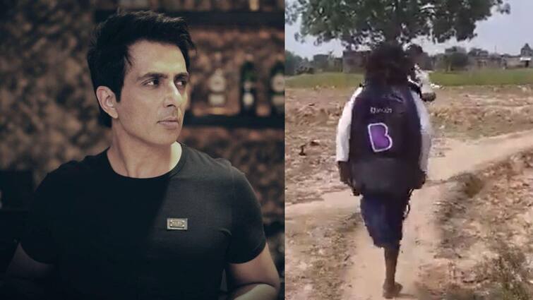 Sonu Sood: Actor Sonu Sood shares a video of a girl who go to school with using just her one leg Sonu Sood: ১ পায়ে ১ কিলোমিটার পথ পাড়ি দিয়ে স্কুলে যায় খুদে, ভিডিও শেয়ার করে 'কুর্ণিশ' সোনু সুদের