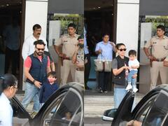 Airport Photos: करीना कपूर-सैफ अली खान दोनों बच्चों के साथ एयरपोर्ट पर हुए स्पॉट, करण जौहर के बर्थडे बैश में होंगे शामिल