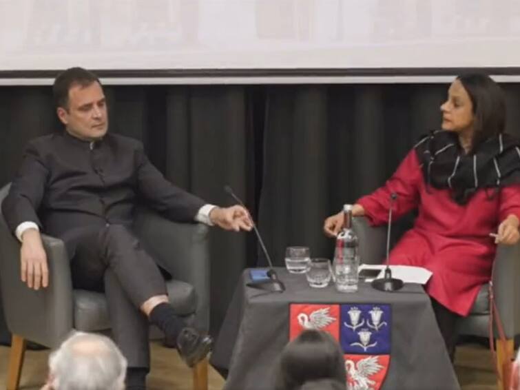 Rahul gandhi awkward silence at Cambridge University after asking question by interviewer Rahul Gandhi: ఇంటర్వ్యూలో రాహుల్ గాంధీ సతమతం, ప్రశ్న అడగ్గానే ఏం చెప్పాలో అర్థం కాలేదా? - వీడియో వైరల్