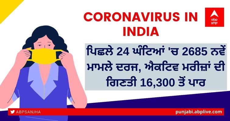 Coronavirus updates today 28 May 2022, India reports 2685  new Corona cases in last 24 hours Coronavirus in India: ਪਿਛਲੇ 24 ਘੰਟਿਆਂ 'ਚ 2685 ਨਵੇਂ ਮਾਮਲੇ ਦਰਜ, ਐਕਟਿਵ ਮਰੀਜ਼ਾਂ ਦੀ ਗਿਣਤੀ 16,300 ਤੋਂ ਪਾਰ