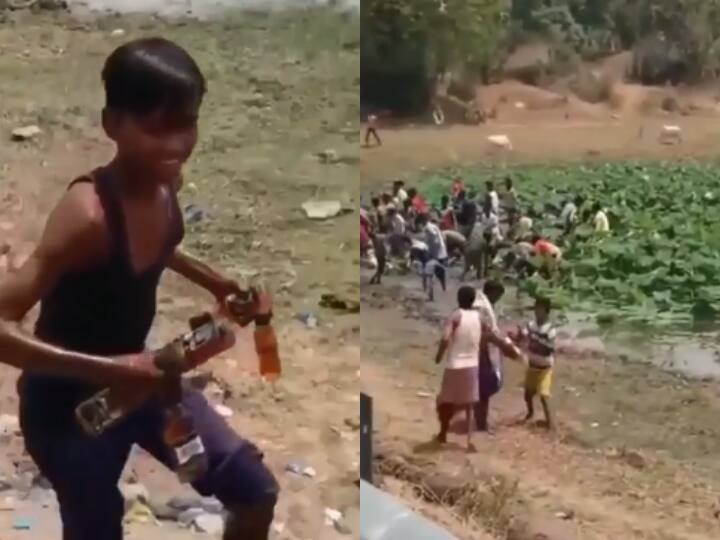 alcohol truck accident and children started picking up liquor bottles viral video Viral Video: शराब का ट्रक पलटा तो बच्चे भी लूटने लगे बोतलें, Social Media यूजर्स बोले- 'शर्मनाक'