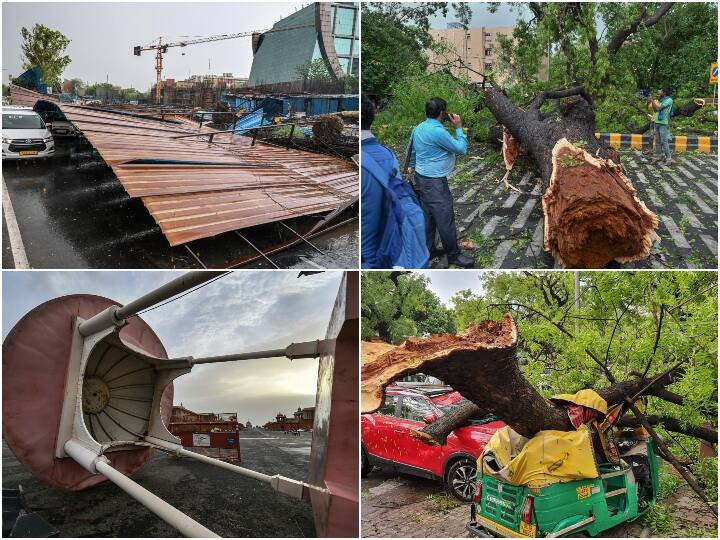 दिल्ली में सोमवार को दोपहर बाद तेज बारिश और आंधी ने लोगों को गर्मी से तो राहत दी लेकिन जमकर कहर भी ढाया. पूरा जन-जीवन अस्त-व्यस्त हो गया. तेज आंधी और बारिश के चलते दिल्ली-एनसीआर के कई इलाकों में पेड़ गिर गए. विजय चौक समेत कई चौराहों पर ट्रैफिक बूथ तक उखड़ गए. वहीं दिल्ली की कई इमारतों में लगे विंडो एसी भी उखड़कर वाहनों पर गिर गए. इस दौरान कई वाहन क्षतिग्रस्त हुए. तेज बारिश और आंधी की वजह से कई जगहों पर जाम भी लग गया और हवाई सेवा भी बुरी तरह प्रभावित हुई. इस दौरान दो लोगों की आंधी तूफान की वजह से जान भी चली गई.