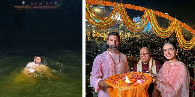 Bollywood Actor Akshay Kumar takes dip in holy Ganga, Manushi Chhillar performs puja in Varanasi for Samrat Prithviraj Samrat Prithviraj: গঙ্গায় ডুব খিলাড়ির, বারাণসীতে পুজো দিয়ে ছবির প্রচারে অক্ষয় ও মানুষী