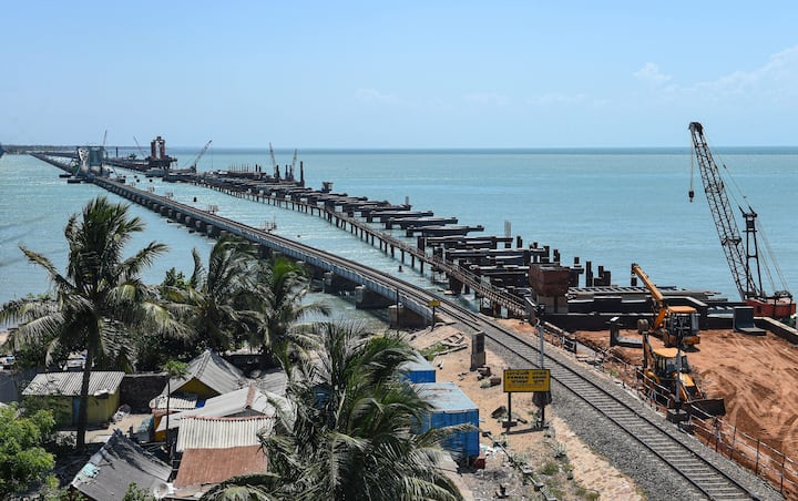 Celebrated as one of the most iconic structures built in the erstwhile era, the great Pamban cantilever bridge connects the town of Mandapam in mainland India with Pamban Island, and Rameswaram. (Image Source: PTI)