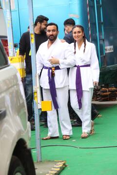 On Set Pics: सैफ अली खान के साथ शूट करती दिखी करीना कपूर खान, कराटे ड्रेस में दोनों आए नजर
