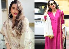 Karishma Kapoor Photos: सलवार सूट पहने प्रॉपर पटोला लगीं लोलो, करिश्मा कपूर से लें ग्लैम फैशन टिप्स