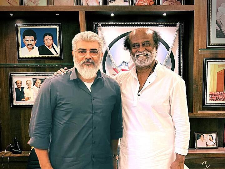 superstar rajinikanth meet actor ajith viral pic on social media Rajini - Ajith Meet : ரஜினிகாந்தை திடீரென சந்தித்தாரா அஜீத்...? நடந்தது என்ன தெரியுமா..?