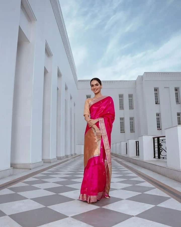मानुषी छिल्लर ने इंस्टाग्राम पर अपनी लेटेस्ट तस्वीरें शेयर की हैं, जिनमें वो पिंक कलर की साड़ी पहने नजर आ रही हैं.