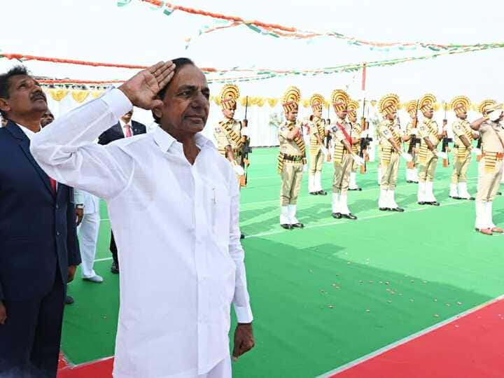 Telangana CM K Chandrashekhar Rao attended a commemoration of the state's founding day in Hyderabad on Wednesday. (Image: ABP Desam)