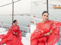 Esha Gupta Photos: रेड सूट में ईशा गुप्ता लगीं बला की खूबसूरत, सादगी से फैंस को बनाया दीवाना