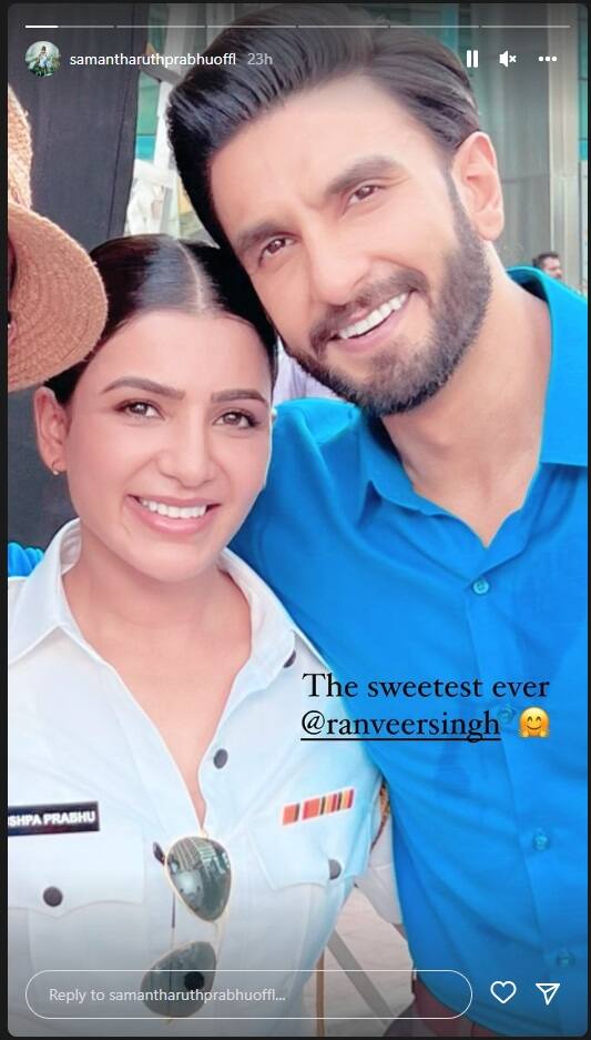 वर्क फ्रंट की बात करें तो सामंथा रुथ प्रभु (Samantha Ruth Prabhu) जल्द ही रणवीर सिंह के साथ एक प्रोजेक्ट में साथ नज़र आने वाली हैं.  सामंथा ने अपनी इंस्टाग्राम स्टोरी पर भी रणवीर के साथ एक फोटो शेयर की है जिसमें दोनों  साथ में काफी स्वीट नज़र आ रहे हैं.