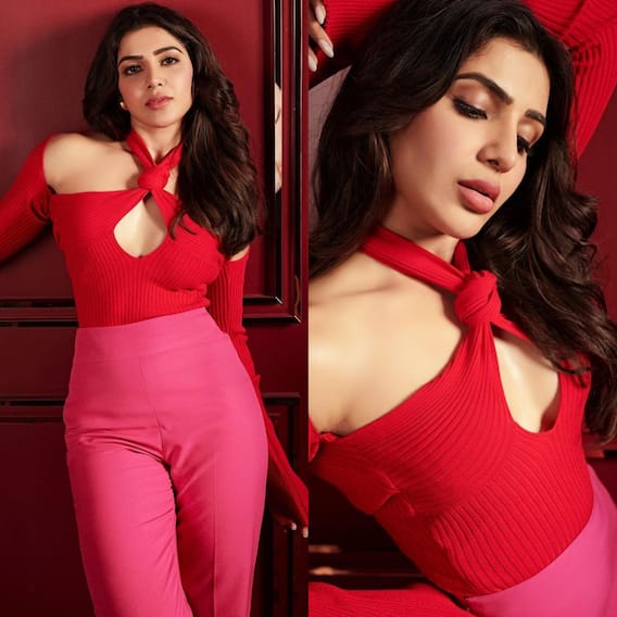 IN PICS| Samantha Prabhu Is Hotness Alert In A Red And Pink Combo