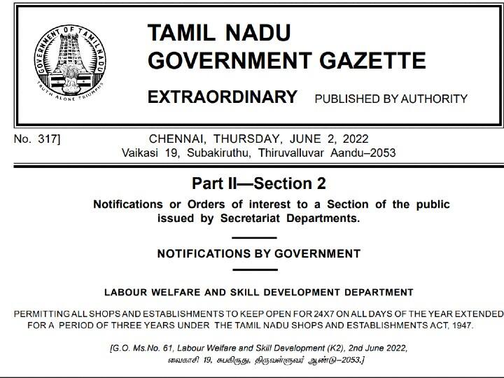 Tamil Nadu govt allows commercial establishments and shops to function 24 hours a day 24 Hours Functioning : வணிக நிறுவனங்கள் 24 மணிநேரமும் செயல்படலாம்.. அரசாணை வெளியிட்டது தமிழ்நாடு அரசு..