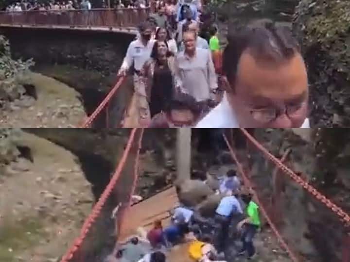 Mexican footbridge collapsed at the opening ceremony dozens including mayor injured Mexico: திறந்து வைத்த சில நிமிடங்களில் அறுந்து விழுந்த தொங்கு பாலம்..! பதறவைக்கும் வீடியோ!!