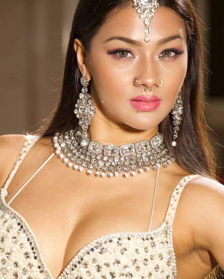 अपने लुक को पूरा करने के लिए नम्रता ने हैवी ज्वेलरी और लाइट मेकअप किया है.