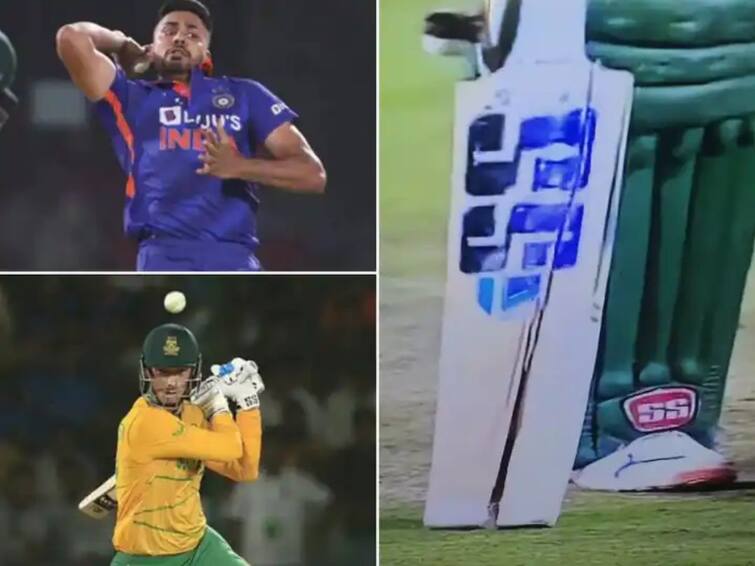 Aavesh khan fast bowling broke south african players bat see video in india vs south africa match IND vs SA 1st T20 : आवेश खानच्या वेगाचा कहर; दक्षिण आफ्रीकेच्या खेळाडूची बॅटच तोडली