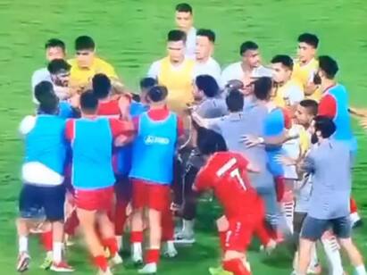 India-Afghanistan players fighting during the Asian Cup qualifiers - Watch video Watch video :  இந்திய வீரரின் கன்னத்தில் அறைந்த ஆப்கானிஸ்தான் வீரர்.! ஷாக்கான பார்வையாளர்கள்! வைரல் வீடியோ!