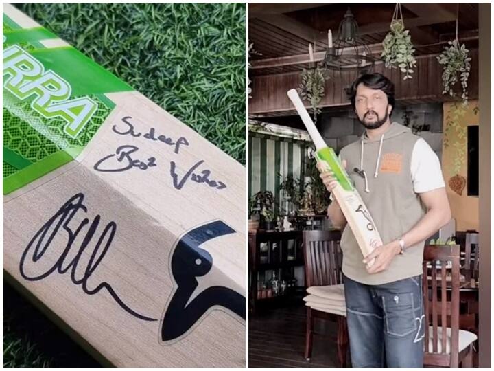 IPL 2022 Actor Kichcha Sudeep Gets Signed Bat From Jos Buttler Rajasthan Royals IPL 2022: किच्चा सुदीप को राजस्थान रॉयल्स ने दिया खास तोहफा, एक्टर ने जोस बटलर को कहा थैंक्यू