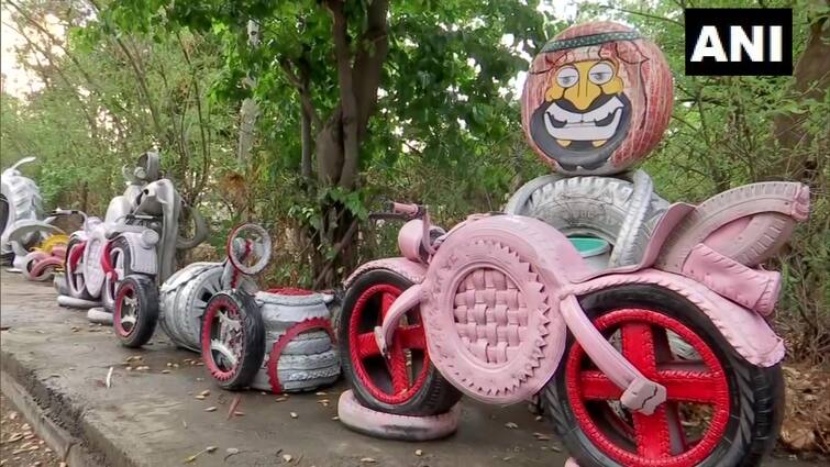 wardha dabir sheikh who owns puncture repair shop creates art from discarded tyres marathi news पंक्चर बनवणाऱ्या पठ्ठ्याची कमाल, फेकलेल्या टायरचा असाही वापर