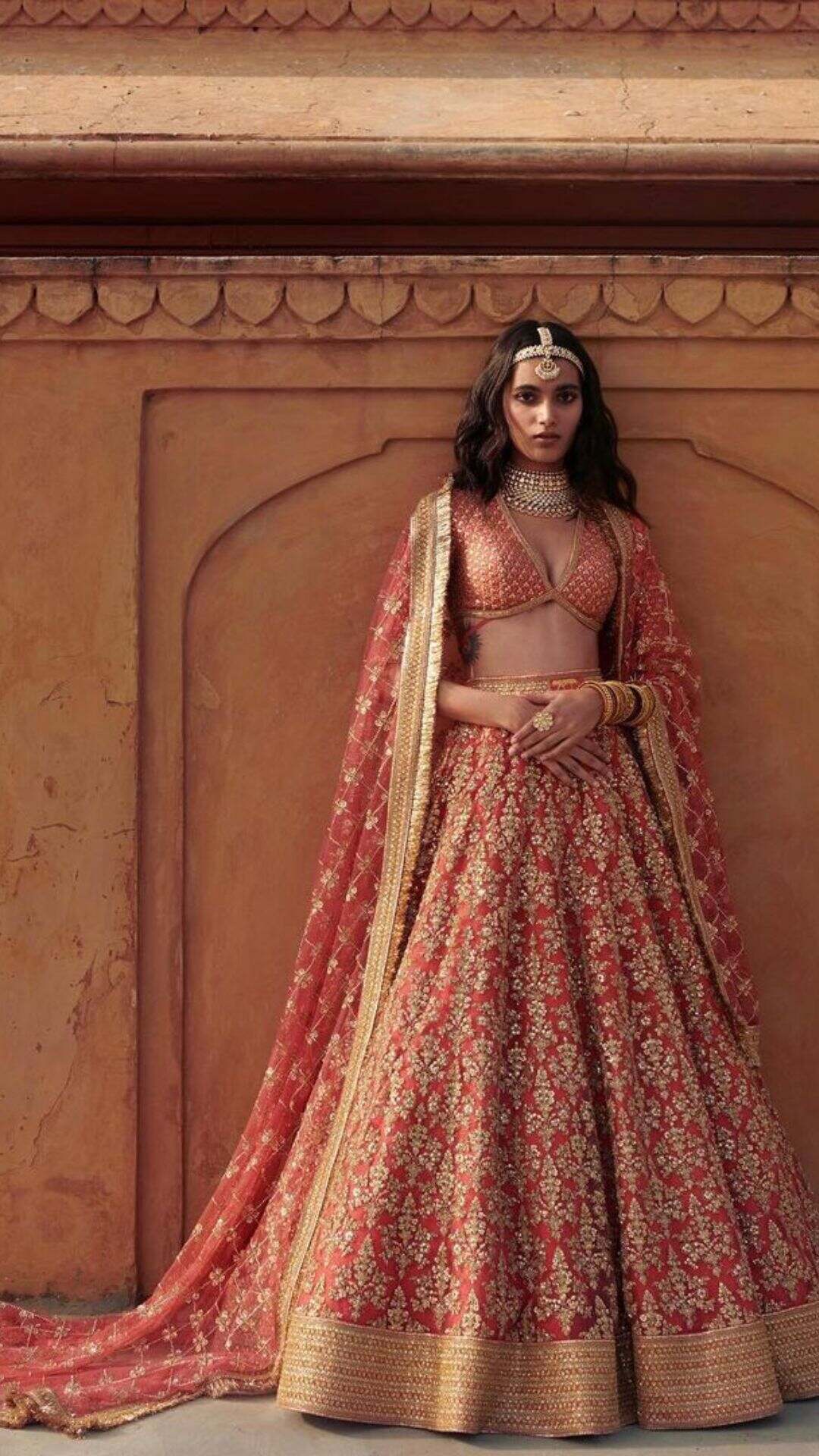 Red brocade lehenga – Tarun Tahiliani Official