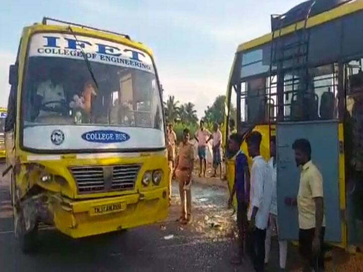 Villupuram: Two persons, including a boy killed college bus collided head-on with a two-wheeler கல்லூரி பேருந்து மோதி சிறுவன் உட்பட 2 பேர் பலி - பதைபதைக்கவைக்கும் அதிர்ச்சி வீடியோ..!