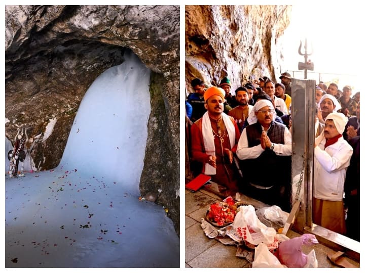 Amarnath yatra Pratham Puja Held at Amarnath Cave Shrine Amarnath yatra starting Date Amarnath Yatra: अमरनाथ गुफा में पूरे आकार में बाबा बर्फानी विराजमान, पहली पूजा संपन्न होने के बाद अब इस तारीख से होगी शुरू होगी यात्रा