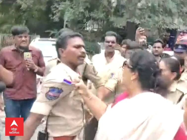 Congress leader Renuka Chowdhury holds a Policeman by his collar in Hyderabad Telangana કોંગ્રેસના મોટા મહિલા નેતાની દાદાગીરી, પોલીસ જવાનનો કોલર પકડી ધમકાવ્યો, નોંધાઈ FIR, જુઓ વિડીયો