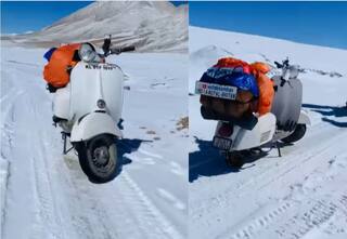 બુલેટ નહી પણ 27 વર્ષ જુના ચેતક સ્કૂટરને લઈ કેરળ થી લદ્દાખ પહોંચ્યો યુવક, જુઓ રોમાંચક વીડિયો