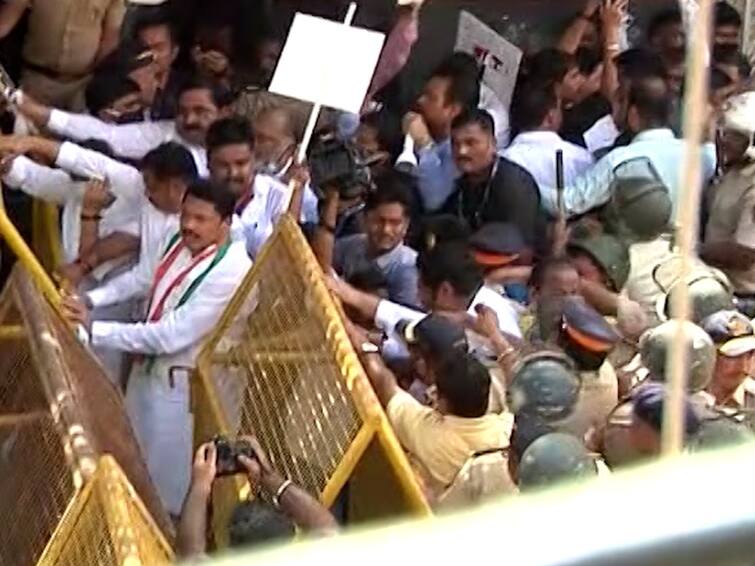 Congress  Agitation in Mumbai against Rahul Gandhi  ED prob , arrest and release of all leaders by police राहुल गांधींच्या ईडी चौकशीविरोधात मुंबईत काँग्रेसचा एल्गार, पोलिसांकडून सर्व नेत्यांची धरपकड आणि सुटका