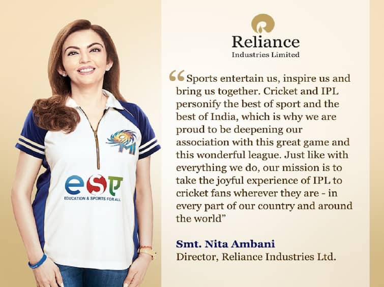 Nita Ambani Said Mission to take IPL to each cricket fans around the world check details Viacom 18 ને IPL ડિજિટલ રાઇટ્સ મળતાં નીતા અંબાણીએ કહ્યું, લીગને વિશ્વના દરેક ક્રિકેટ પ્રેમી સુધી પહોંચાડવાનું અમારું મિશન