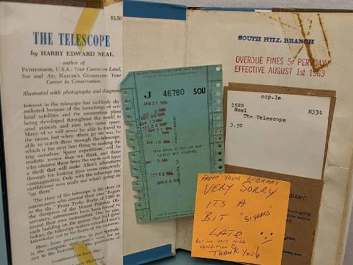 library book returned after half century with a sorry note கொஞ்சம் லேட் ஆகிடுச்சு.... சுமார் 50 ஆண்டுகள் கழித்து லைப்ரரி திரும்பிய புத்தகம்... இன்ஸ்டாவில் மகிழ்ந்த நூலக நிர்வாகம்!