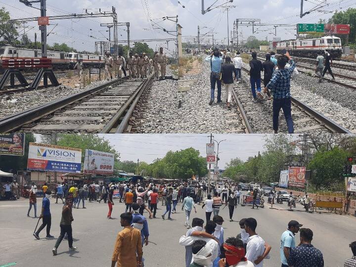 Chittorgarh Protest intensified against Agnipath Scheme railway property vandalised ANN Agnipath Protest: चित्तौड़गढ़ में विरोध प्रदर्शन के दौरान युवाओं का पुशअप्स, बाद में ट्रेन के इंजन में की तोड़फोड़