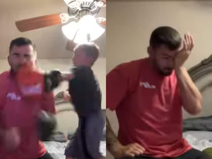 son punches father on face video viral on social media Viral Video: बेटे ने बाप के मुंह पर मारा जोरदार मुक्का, उसके बाद जो हुआ वो आप भी देखिए