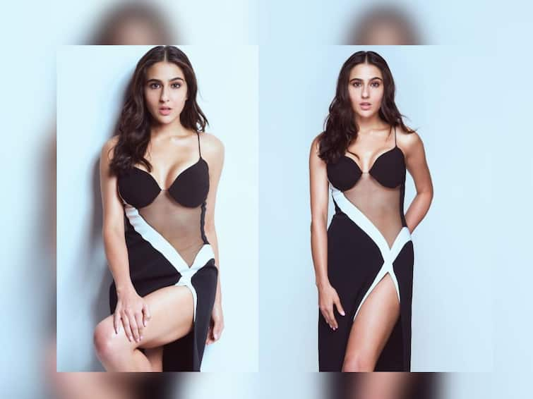 sara ali khan in one lakh sheer thigh slit gown is just so sensational Sara Ali Khan : 'ब्लॅक ब्युटी'; साराच्या या आऊटफिटची किंमत माहितीये?