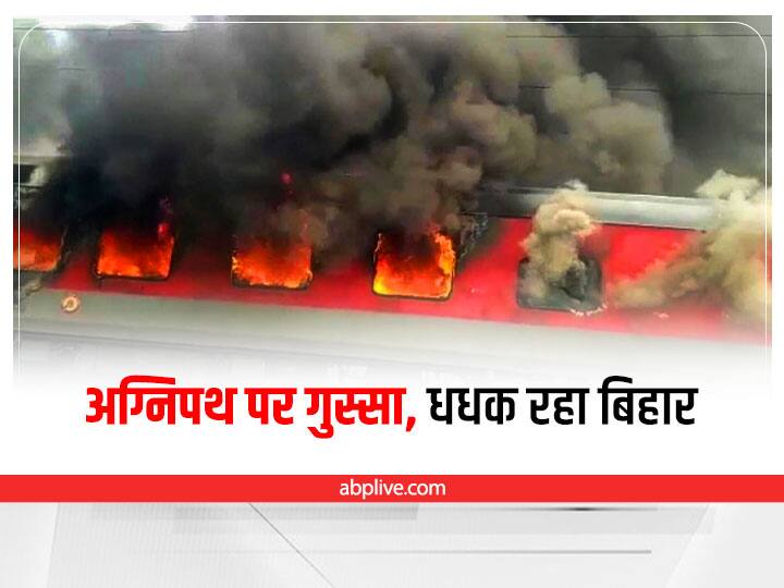Video: धू-धूकर जलती ट्रेन, ट्रैक पर प्रदर्शन... देखें कैसे ‘अग्निपथ’ स्कीम के खिलाफ धधक रहा बिहार Video: Train burning in smoke, demonstration on track... see how Bihar is raging against 'Agneepath' scheme Video: धू-धूकर जलती ट्रेन, ट्रैक पर प्रदर्शन... देखें कैसे ‘अग्निपथ’ स्कीम के खिलाफ धधक रहा बिहार