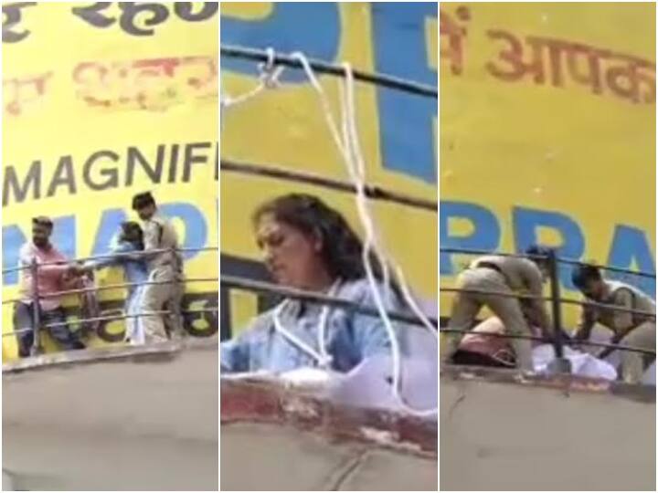 MP News woman climbed on tank after hard work police brought down in Indore ANN Indore News: इंदौर में हुआ हाई वोल्टेज ड्रामा, फंदा डालकर टंकी पर चढ़ी महिला, मशक्कत के बाद पुलिस ने नीचे उतारा