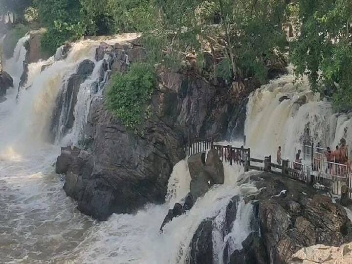 Dharmapuri: Cauvery water flow increases, Tourists, coracles banned at Hogenakkal காவிரி ஆற்றில் நீர்வரத்து அதிகரிப்பு; ஒகேனக்கல்லில் சுற்றுலா பயணிகளுக்கு தடை..!