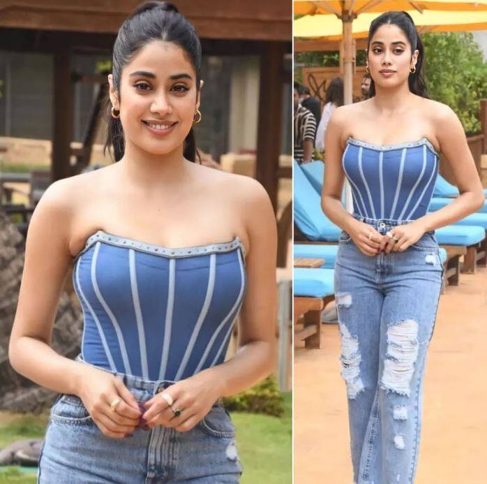 એક્ટ્રેસ જાહ્નવી કપૂર હંમેશા પોતાના બોલ્ડ અંદાજને લઈને ચર્ચામાં રહે છે. હાલમાં અભિનેત્રીની ખૂબ જ શાનદાર ડેનિમ લૂક જોવા મળ્યો છે.