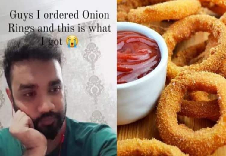 A Delhi man who orders onion rings online gets raw onion sliced as rings video viral on Instagram watch video Watch Video : ஓ.. இதுதான் அதுவா? ஆனியன் ரிங்ஸ் ஆர்டர் செய்த நபருக்கு காத்திருந்த அதிர்ச்சி.. வைரலான வீடியோ..