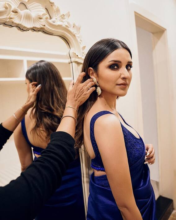 Parineeti Chopra Gracefully Dons A Royal Blue Saree - SEE PICS