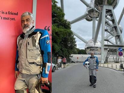 photos of actor ajith kumar riding his bmw bike in europe ஐரோப்பாவை பைக்கில் வலம் வரும் நடிகர் அஜித்... வைரலாகும் புகைப்படங்கள்...!