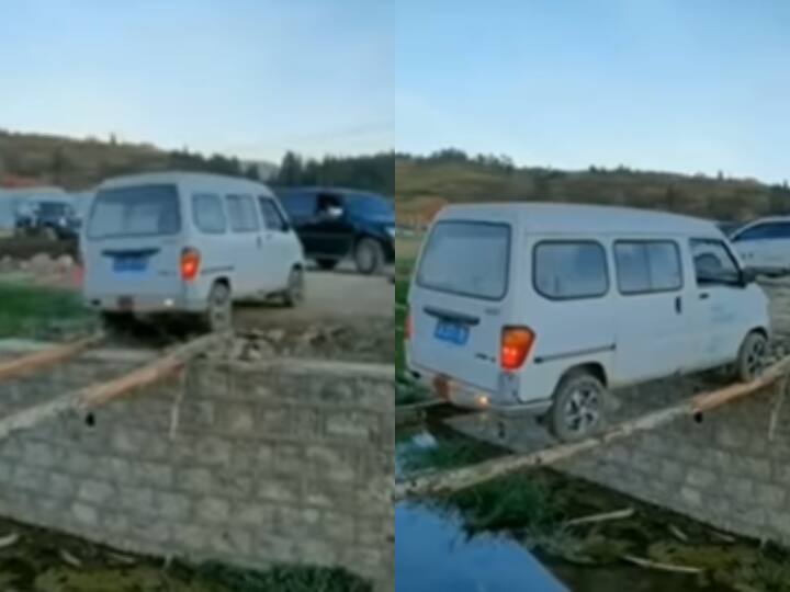 van crossed canal with the help of two tree trunks video viral Watch: लंबे-चौड़े नाले से ऐसे पार हुई वैन, वीडियो देख चौंक जाएंगे आप
